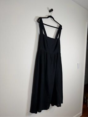Quince 100% Linen Black Square Neck Midi Dress XL
